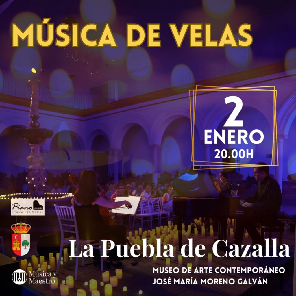 Concierto de Música de Velas en La Puebla de Cazalla, con el trío entre velas LED