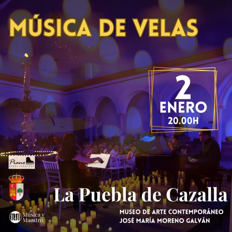 Concierto de Música de Velas en La Puebla de Cazalla, con el trío entre velas LED